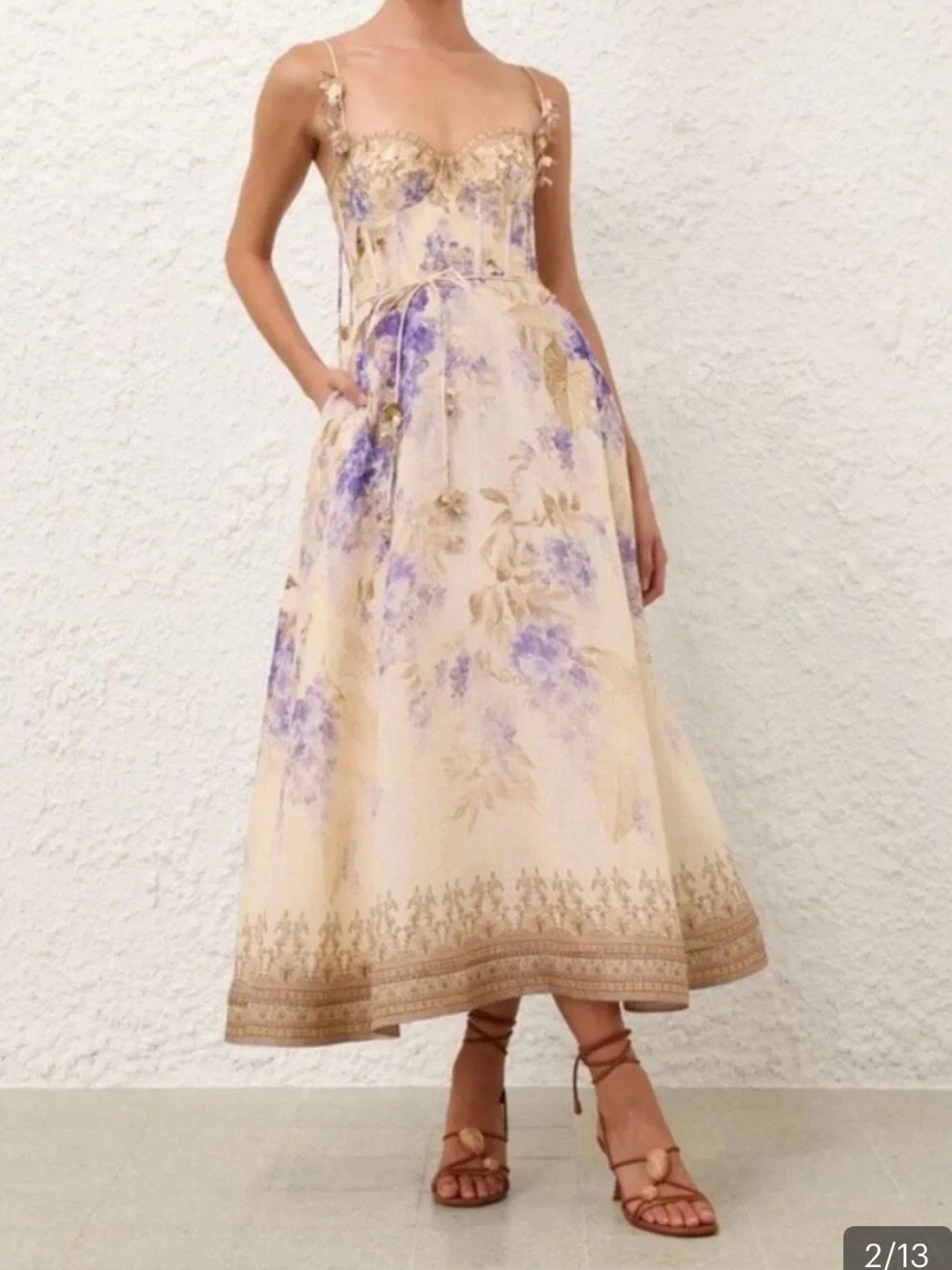 Zimmermann Cream Midi Dress with Lavender Floral Print - Picture 6 of 6